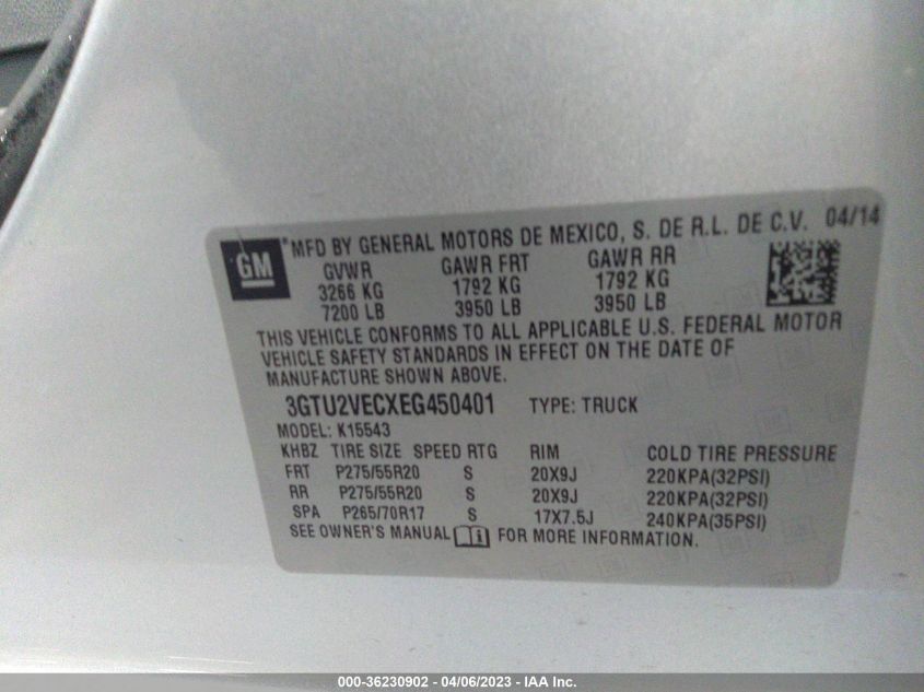 2014 GMC SIERRA 1500 SLT - 3GTU2VECXEG450401