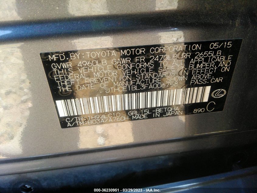 2015 LEXUS GS 350 - JTHCE1BL3FA006758