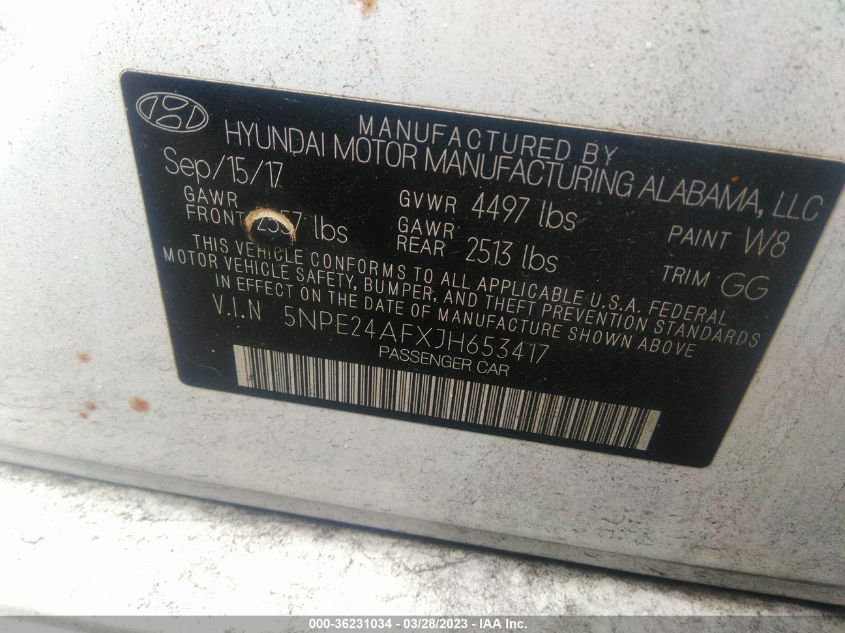 2018 HYUNDAI SONATA SE - 5NPE24AFXJH653417