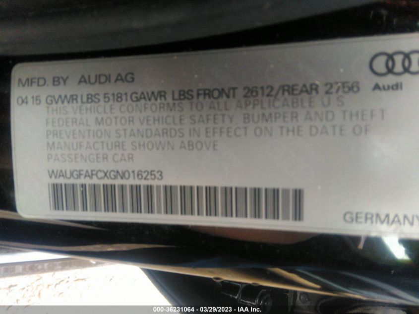 2016 AUDI A6 2.0T PREMIUM PLUS - WAUGFAFCXGN016253