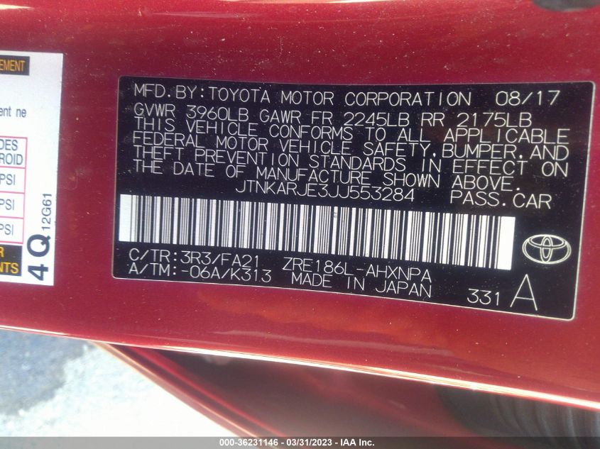2018 TOYOTA COROLLA IM - JTNKARJE3JJ553284