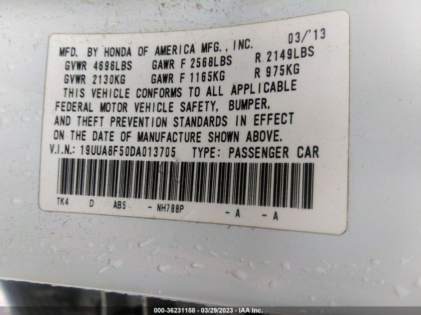 2013 ACURA TL TECH - 19UUA8F50DA013705