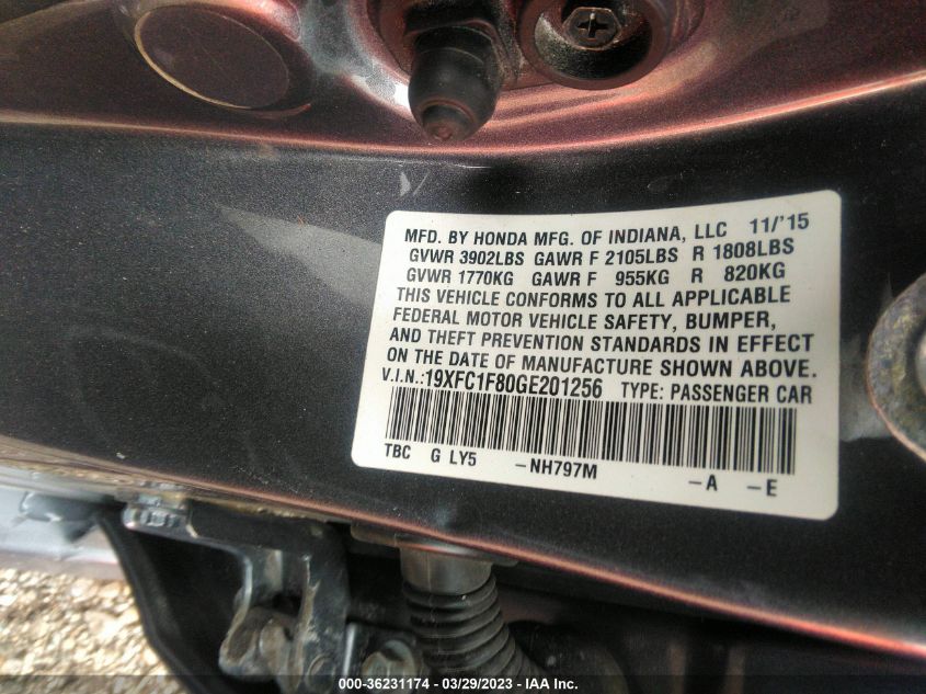2016 HONDA CIVIC SEDAN EX-L - 19XFC1F80GE201256