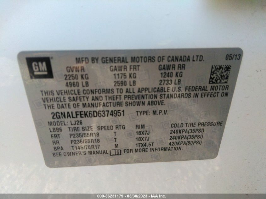 2013 CHEVROLET EQUINOX LTZ - 2GNALFEK6D6374951