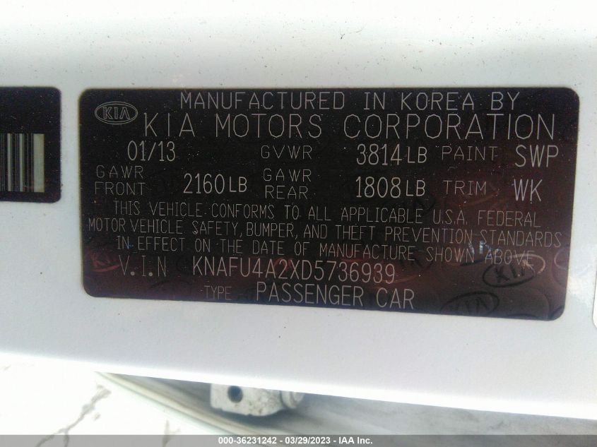 2013 KIA FORTE EX - KNAFU4A2XD5736939
