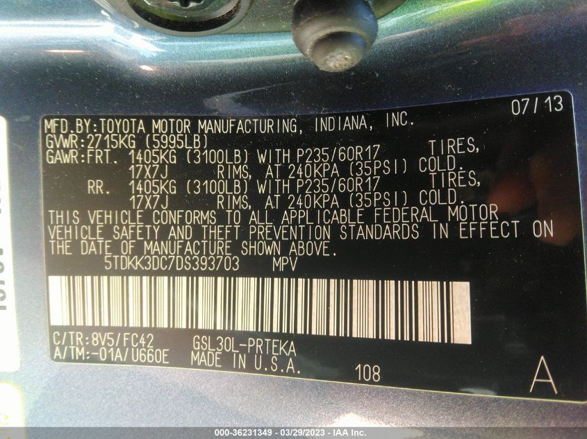 2013 TOYOTA SIENNA LE - 5TDKK3DC7DS393703