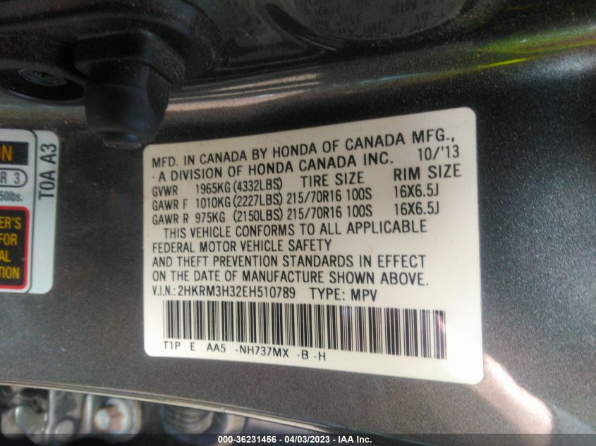 2014 HONDA CR-V LX - 2HKRM3H32EH510789