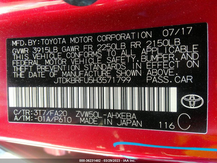 2017 TOYOTA PRIUS TWO/TWO ECO/THREE - JTDKBRFU5H3571799