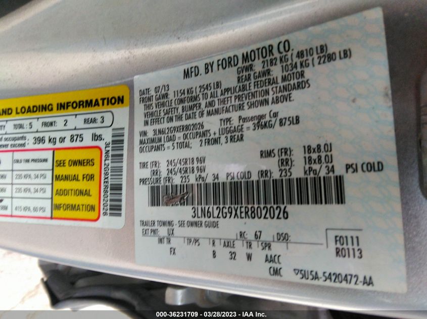 2014 LINCOLN MKZ - 3LN6L2G9XER802026