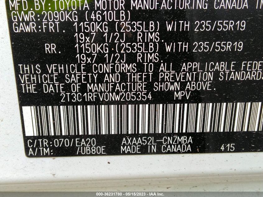 2022 TOYOTA RAV4 XLE PREMIUM - 2T3C1RFV0NW205354