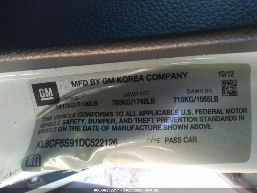 2013 CHEVROLET SPARK LT - KL8CF6S91DC522126