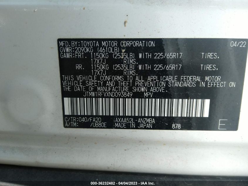 2022 TOYOTA RAV4 XLE - JTMW1RFVXND093849