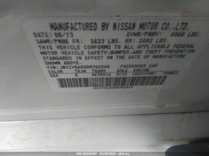 2013 INFINITI G37 SEDAN X - JN1CV6ARXDM764549