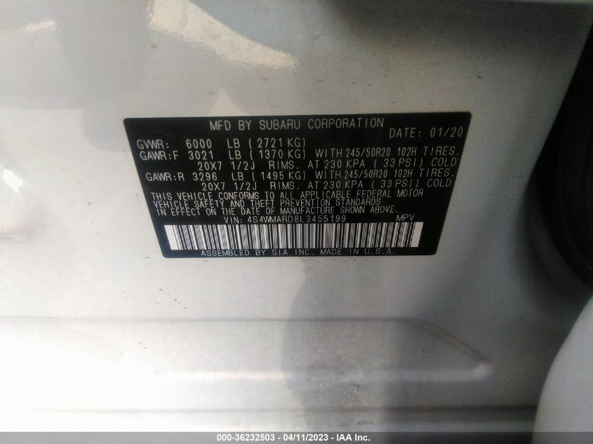 2020 SUBARU ASCENT TOURING - 4S4WMARD8L3455199