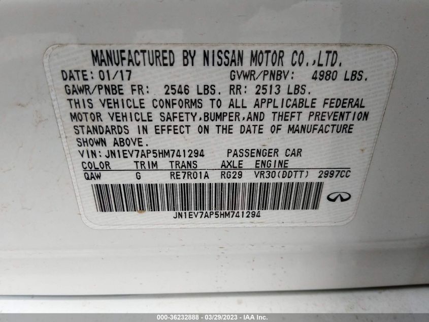 2017 INFINITI Q50 3.0T PREMIUM - JN1EV7AP5HM741294
