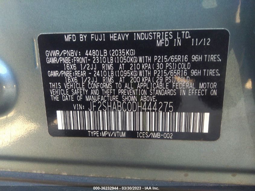 2013 SUBARU FORESTER 2.5X - JF2SHABC0DH444275