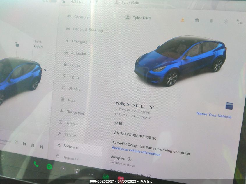 2023 TESLA MODEL Y LONG RANGE - 7SAYGDEE1PF635110