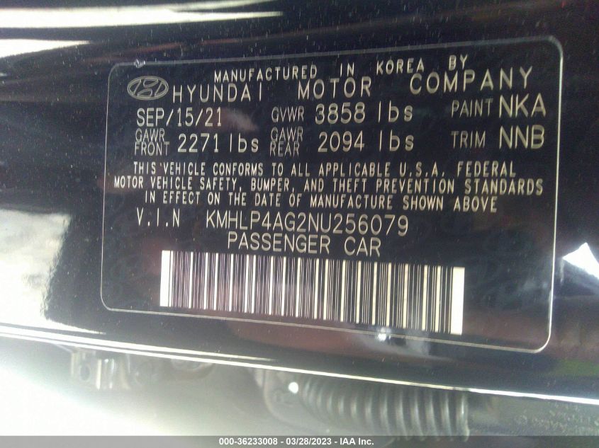 2022 HYUNDAI ELANTRA LIMITED - KMHLP4AG2NU256079