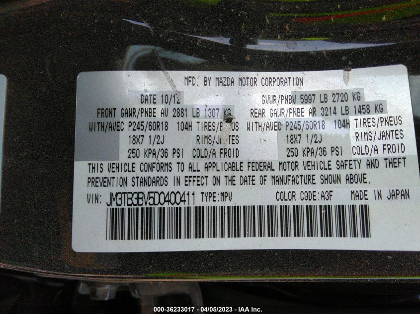 2013 MAZDA CX-9 SPORT - JM3TB3BV5D0400411