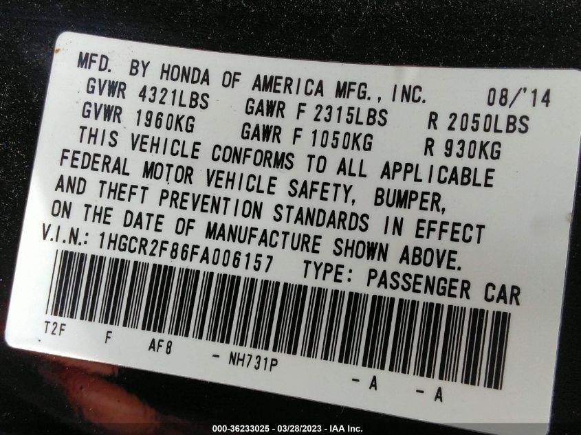 2015 HONDA ACCORD SEDAN EX-L - 1HGCR2F86FA006157