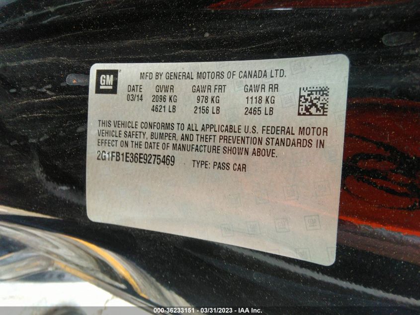 2014 CHEVROLET CAMARO LT - 2G1FB1E36E9275469