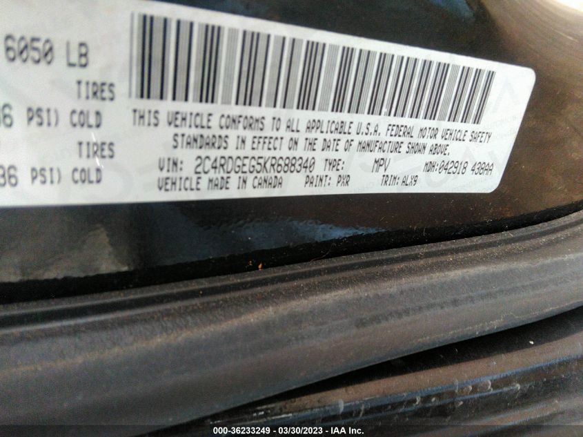 2019 DODGE GRAND CARAVAN GT - 2C4RDGEG5KR688340