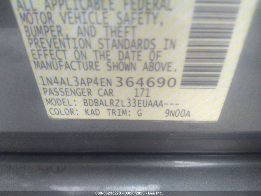 2014 NISSAN ALTIMA 2.5 S - 1N4AL3AP4EN364690