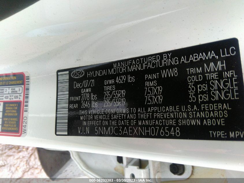 2022 HYUNDAI TUCSON SEL - 5NMJC3AEXNH076548