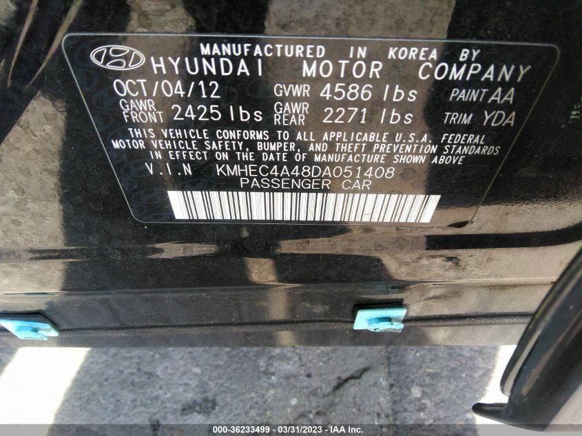 2013 HYUNDAI SONATA HYBRID LIMITED W - KMHEC4A48DA051408