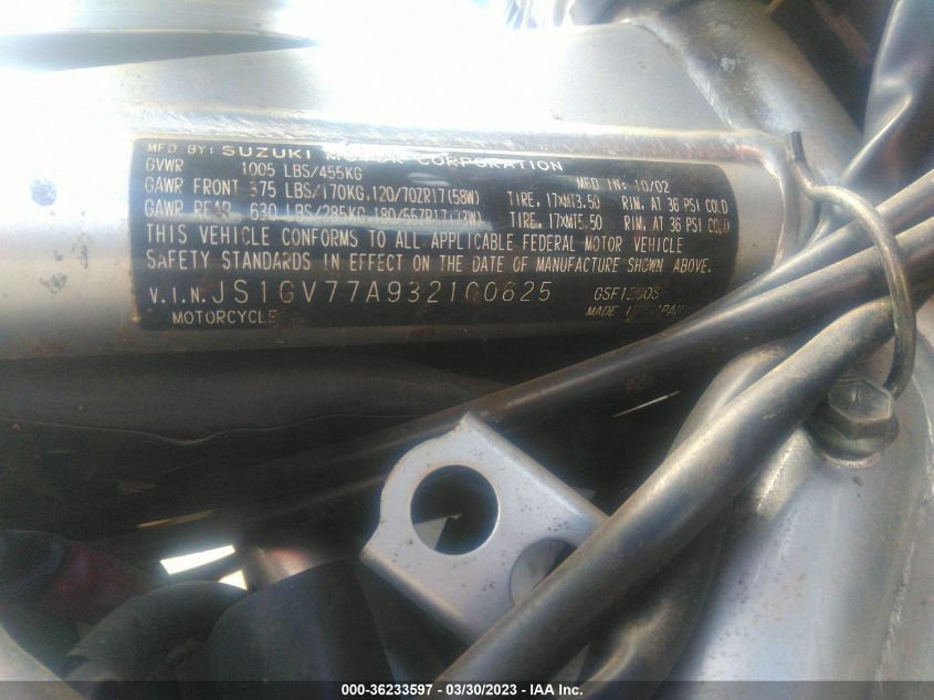 2003 SUZUKI GSF1200 S JS1GV77A932100625