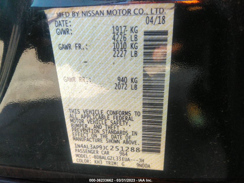 2018 NISSAN ALTIMA 2.5 S - 1N4AL3AP9JC251288