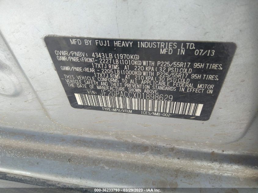2013 SUBARU XV CROSSTREK PREMIUM - JF2GPACCXD1898629