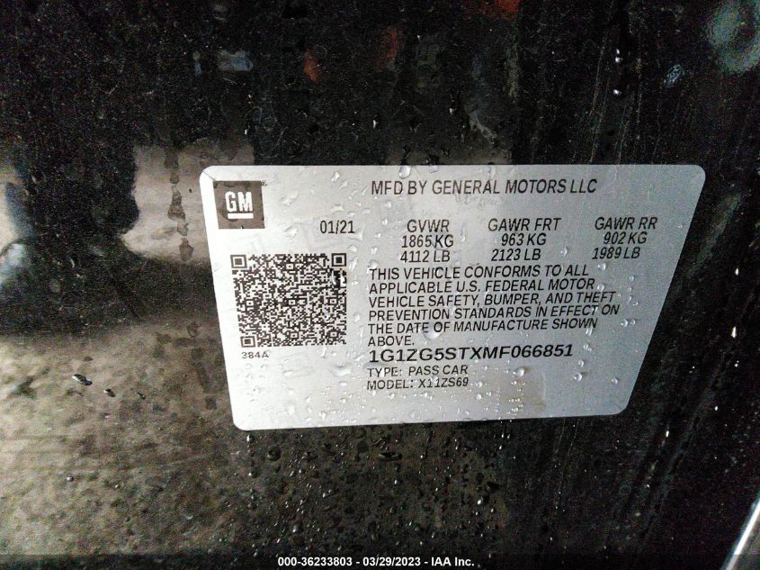 2021 CHEVROLET MALIBU RS - 1G1ZG5STXMF066851