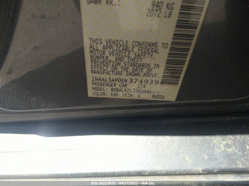 2014 NISSAN ALTIMA 2.5 - 1N4AL3AP0EN374939