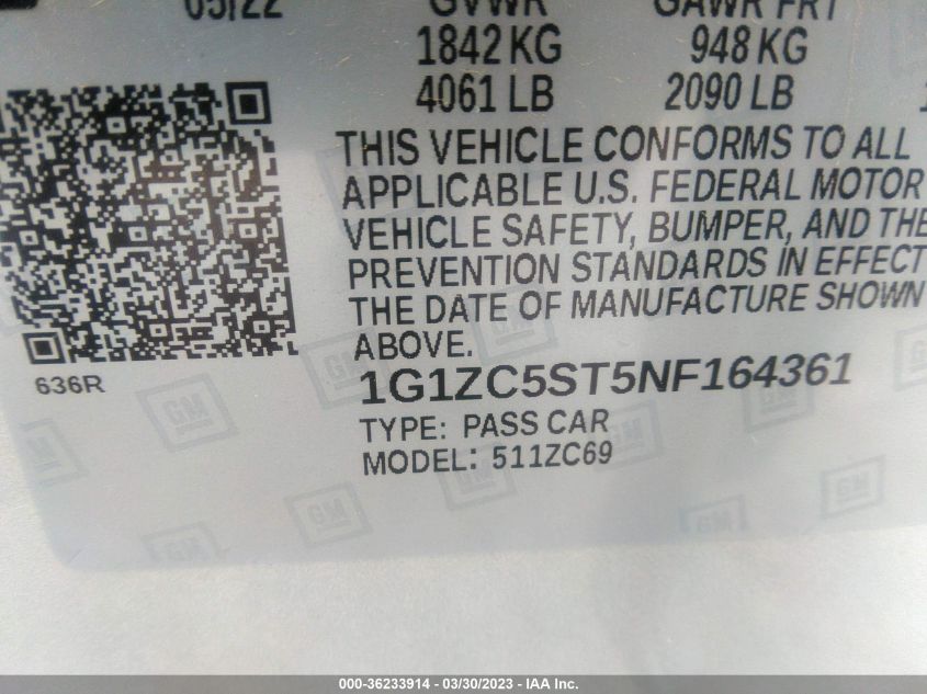 2022 CHEVROLET MALIBU LS - 1G1ZC5ST5NF164361