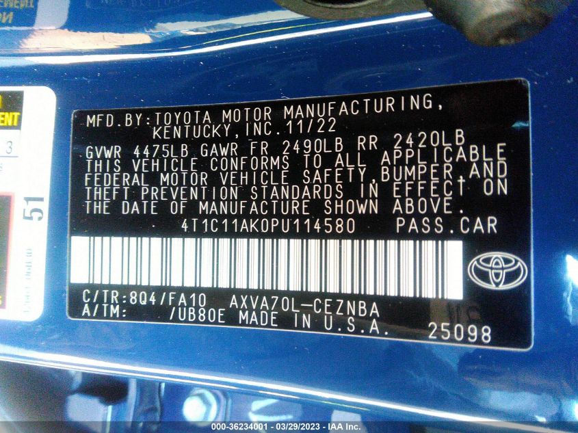2023 TOYOTA CAMRY LE - 4T1C11AK0PU114580