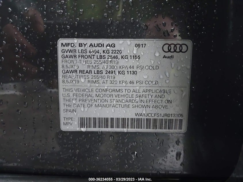 VIN WA1JCCFS1JR013305 2018 AUDI Q3 PREMIUM PLUS