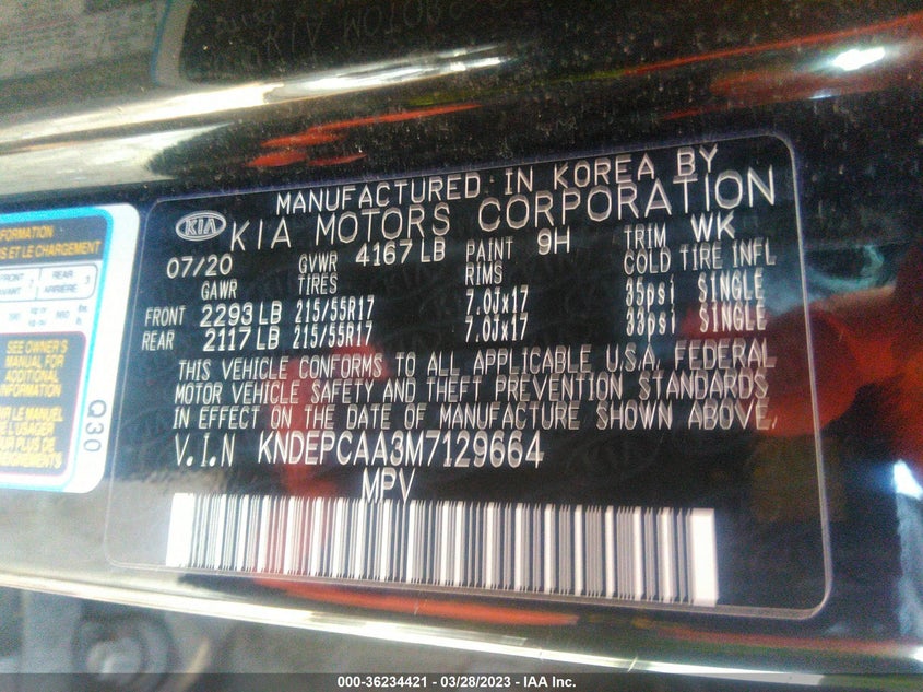 VIN KNDEPCAA3M7129664 2021 KIA SELTOS LX