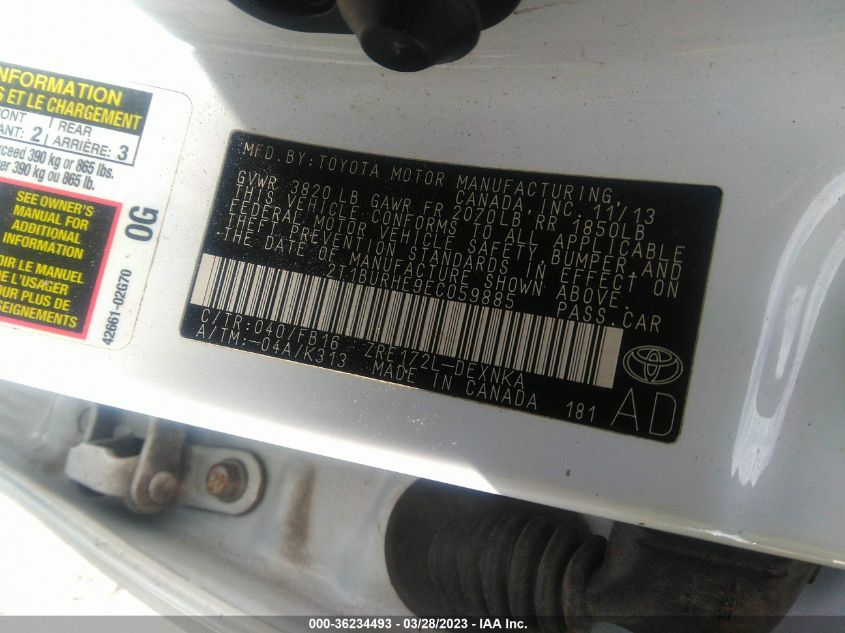 2014 TOYOTA COROLLA L/LE/S/S PLUS/LE PLUS - 2T1BURHE9EC059885