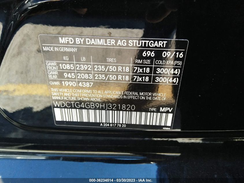 2017 MERCEDES-BENZ GLA GLA 250 - WDCTG4GB9HJ321820