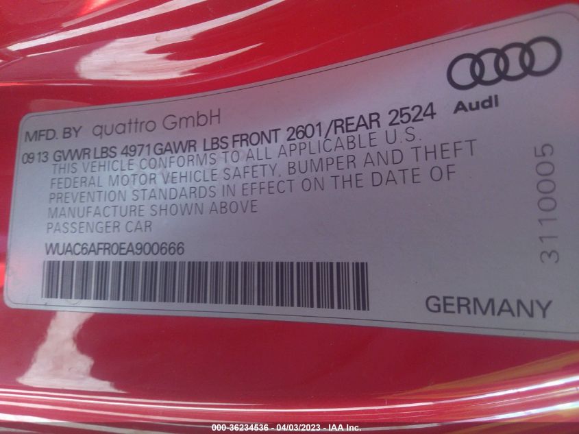 2014 AUDI RS 5 WUAC6AFR0EA900666