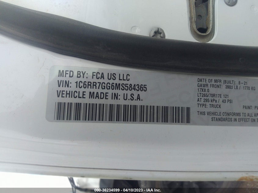 VIN 1C6RR7GG6MS584365 2021 RAM 1500 CLASSIC WARLOCK
