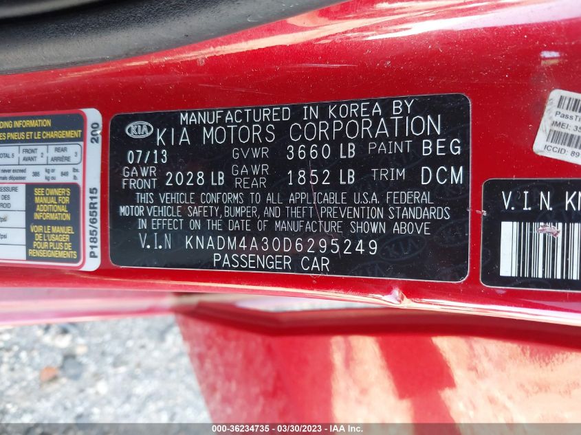 2013 KIA RIO LX - KNADM4A30D6295249