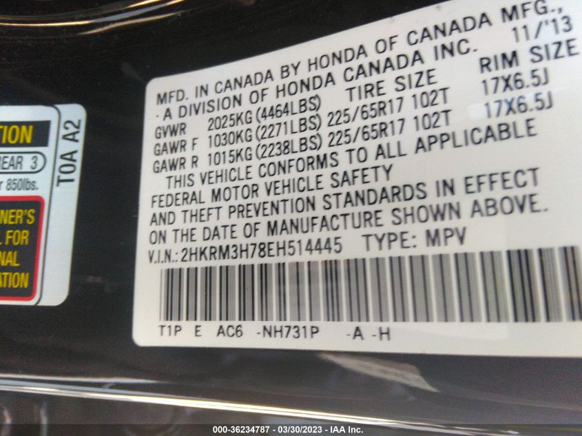 2014 HONDA CR-V EX-L - 2HKRM3H78EH514445
