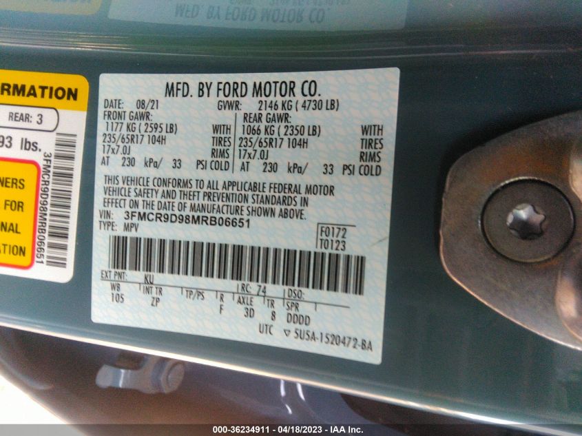 2021 FORD BRONCO SPORT BADLANDS - 3FMCR9D98MRB06651