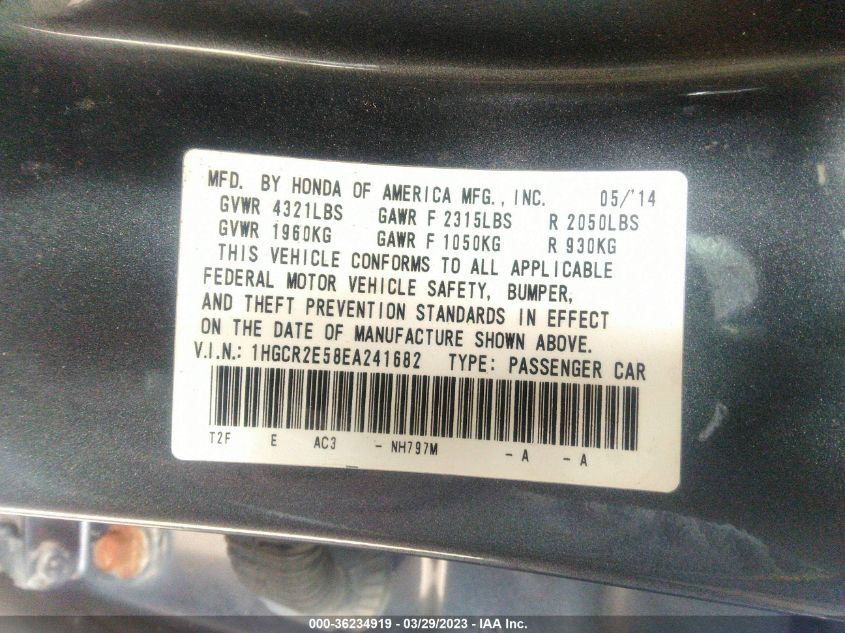 2014 HONDA ACCORD SEDAN SPORT - 1HGCR2E58EA241682