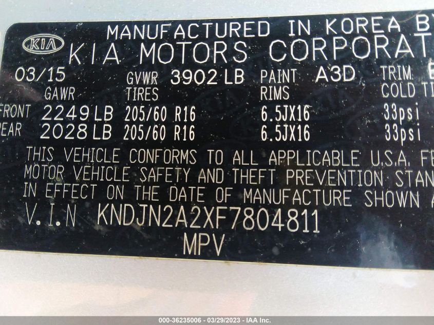 2015 KIA SOUL BASE - KNDJN2A2XF7804811