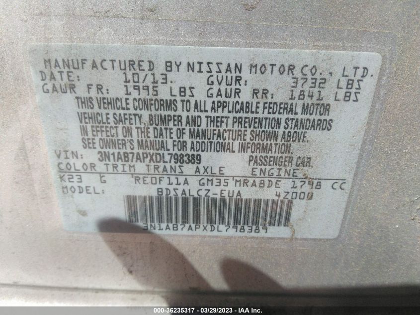 2013 NISSAN SENTRA S - 3N1AB7APXDL798389