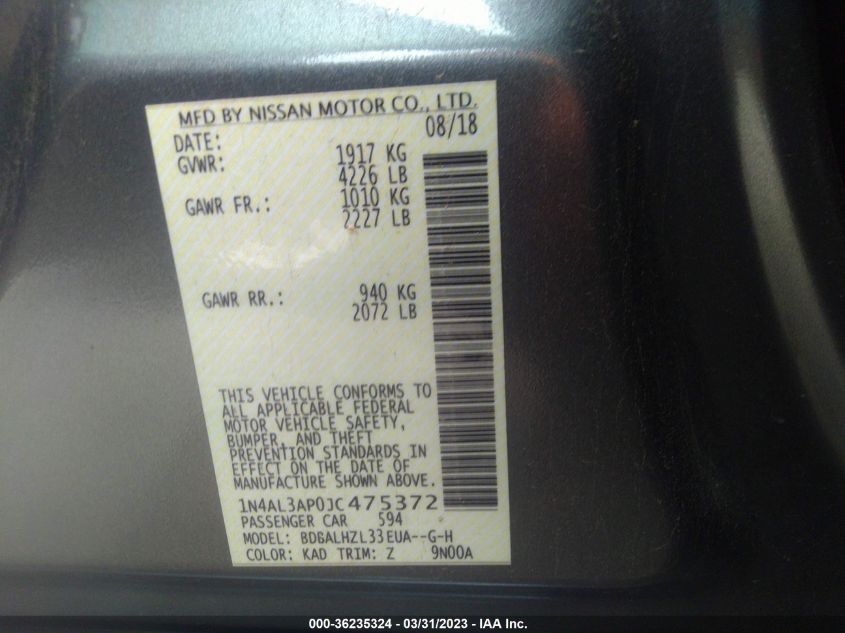 2018 NISSAN ALTIMA 2.5 SR - 1N4AL3AP0JC475372