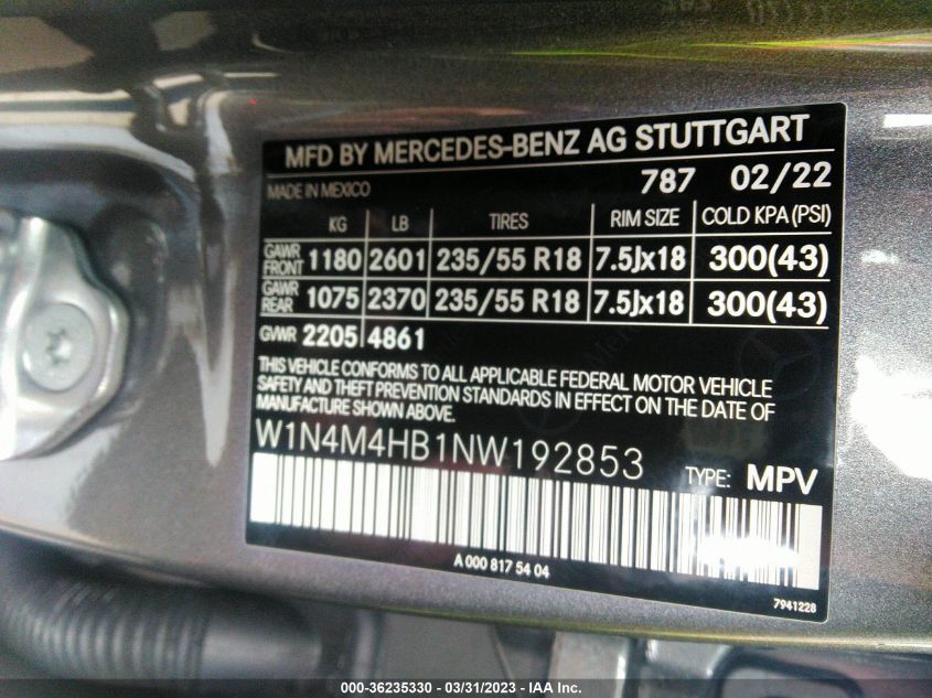 2022 MERCEDES-BENZ GLB 250 W1N4M4HB1NW192853